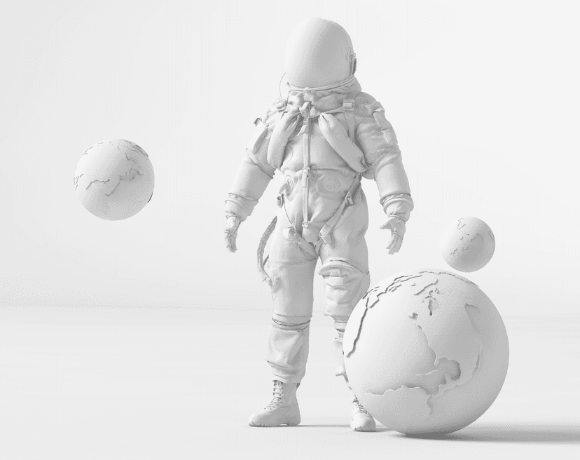 Astronaut with planets