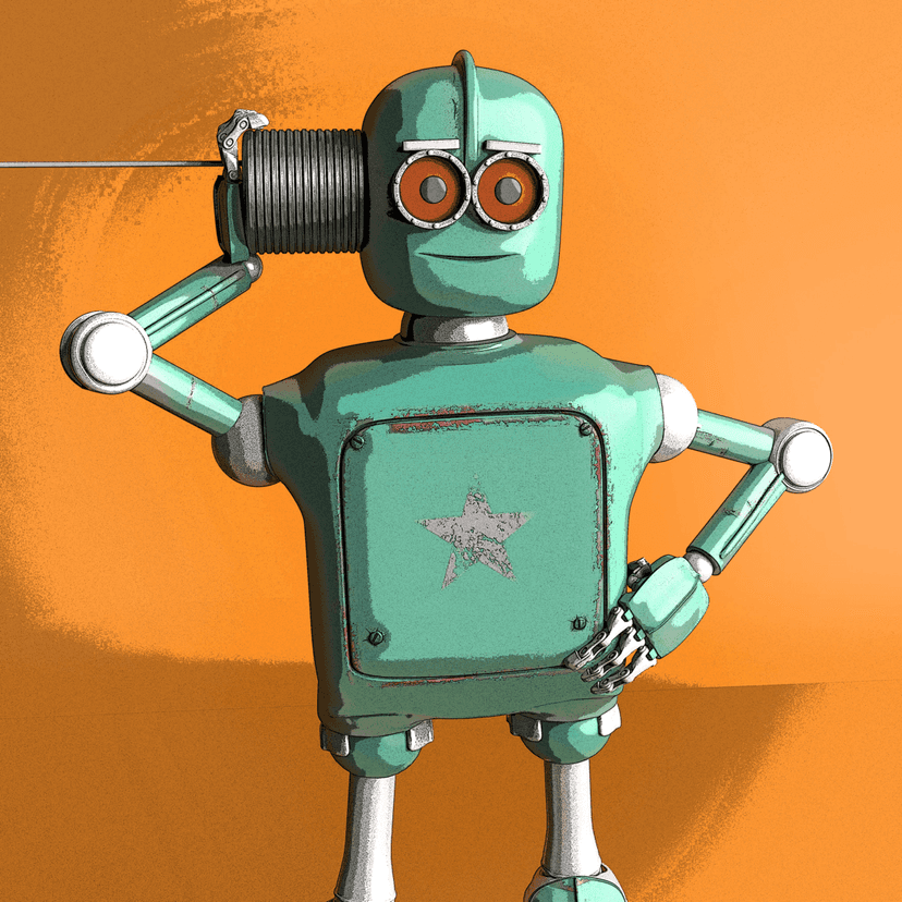 A robot listening to tin can phone