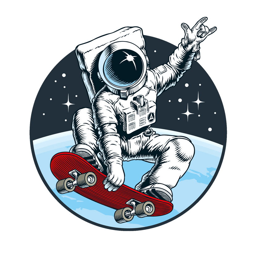 Astronaut skateboarding